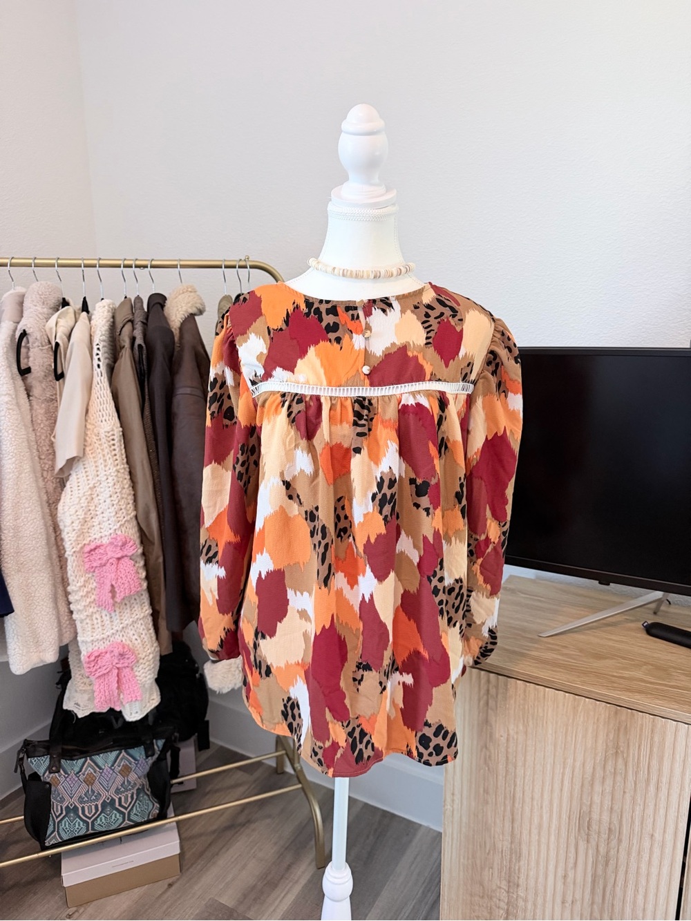 Women's Long-Sleeve Printed Peasant Top - Multi-Color